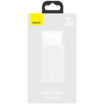 Baterie externa Baseus Power Bank Bipow 20000mAh, 2 x USB, USB-C, 20W White