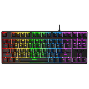 Tastatura Krux Atax RGB Outemu Blue Keyboard, Cu fir, Iluminare RGB