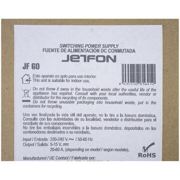 Sursa de tensiune PNI Jetfon JF-60, 5-15V reglabil, 13.8V fix, 5V USB, 0-60A, 220-240V, negru