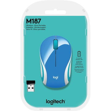 Mouse Logitech Wireless 910-002733, M187,  2.4GHZ, EMEA, albastru