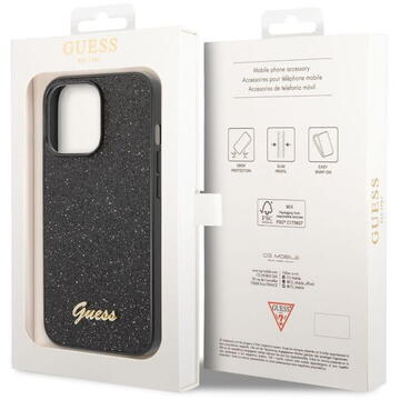 Husa Guess Husa Glitter TPU Flakes Script Metal Logo iPhone 14 Pro Black