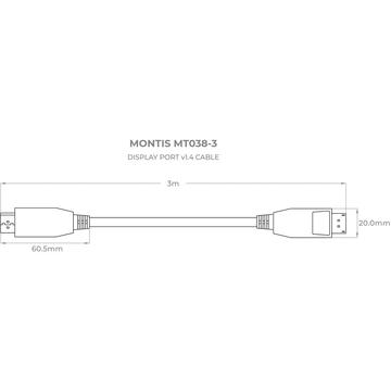 Montis Kabel DisplayPort v1.4 MT038-3 3 m Black, Silver