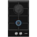 Plita Simfer H3.201.TGRSP Built in Hob, 30 cm, 2 Gas, Front Control, Cast Iron Pan Support, Inox Capped Knobs, Black Glass