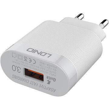 Incarcator de retea Ldnio A303Q, USB-C, QC 3.0, 18W white