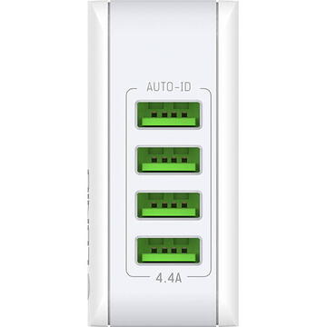 Incarcator de retea Wall charger LDNIO 4403, 4x USB, 22W (white)