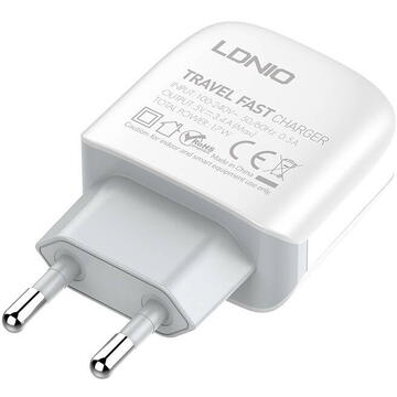 Incarcator de retea Wall charger LDNIO A3312, 3x USB, 17W (white)