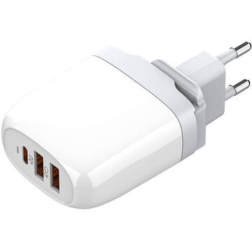 Incarcator de retea GaN charger LDNIO A3511Q, 2x USB + USB-C, 65W (white)