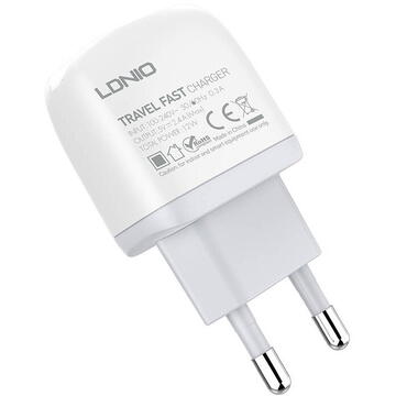 Incarcator de retea Wall charger LDNIO A2219, 2x USB, 2.4A (white)