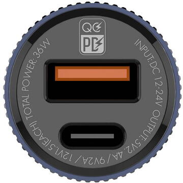 Car charger LDNIO C510Q, USB + USB-C, PD + QC 3.0, 36W (black)