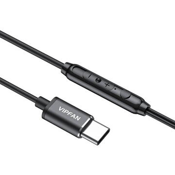Casti Vipfan M11 wired in-ear headphones, USB-C (black)