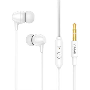 Casti Vipfan M16 wired in-ear headphones, 3.5mm jack, 1m (white)