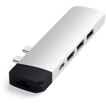 SATECHI Docking USB-C PRO Hub HDMI 4K PassThroughCharging Ethernet Argintiu