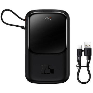 Baterie externa Powerbank Baseus Qpow Pro with USB-C cable, USB-C, USB, 10000mAh, 22.5W (black)