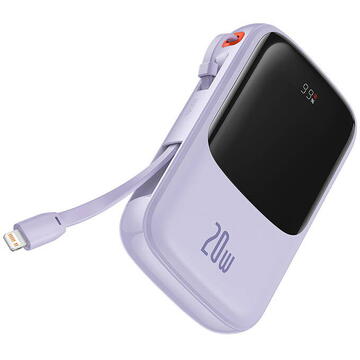 Baterie externa Powerbank Baseus Qpow Pro with Lightning cable, USB-C, USB, 10000mAh, 20W (purple)