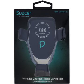 SUPORT auto si incarcator wireless SPACER pt. SmartPhone  2 in 1, fixare in grilaj, incarcare wireless Qi 10W "SPAA-AUTOCHG-01" (include timbru verde 0.18 lei)