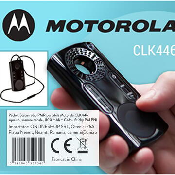 Statie radio Pachet Statie radio PMR portabila Motorola CLK446, squelch, scanare canale, 1100 mAh + Cadou Sticky Pad PNI