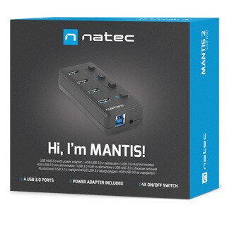 NATEC HUB USB 3.0 MANTIS 2 4-PORTS WITH SWITCH+POWER SUPPLY