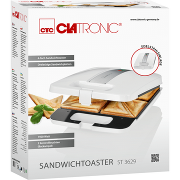 Sandwich maker Clatronic ST 3629, Placi non-stick, 1200 W, Alb