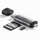Card reader UGREEN USB + USB-C Adapter Card Reader SD + microSD (gray)