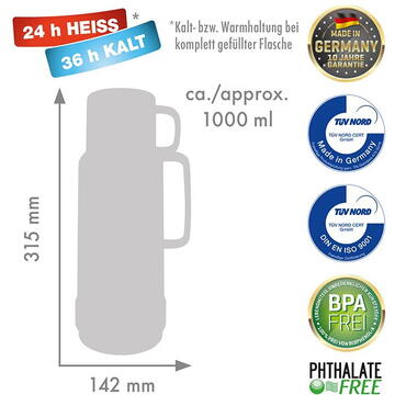 ROTPUNKT Glass thermos capacity. 1.0 l silver light (silver)