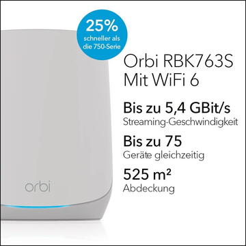 Router wireless NETGEAR Orbi WiFi6 Tri-Band Mesh System Set of 3, Mesh Router (white)