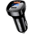 Car Charger Acefast B4, 66W, USB-C + USB, with display (black)