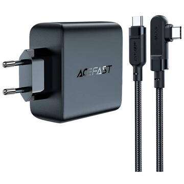 Incarcator de retea Acefast A37 PD100W GAN, 4 porturi USB, 100W, cablu USB C la USB C, Negru