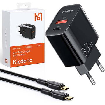 Incarcator de retea Wall charger Mcdodo CH-0922 USB + USB-C, 33W + USB-C cable (black)