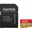 Card memorie SanDisk Extreme microSDXC 128GB, pentru Action Cams and Drones, pana la 190MB/s & 90MB/s Read/Write speeds A2 C10 V30 UHS-I U3 + SD Adapter