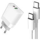 Incarcator de retea Wall Charger with + USB-C Cable XO L64 20W, QC3.0, PD (white)