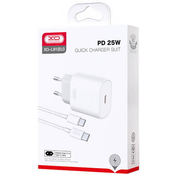 Incarcator de retea Wall Charger with + USB-C Cable XO L91EU 25W (white)