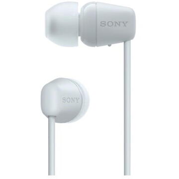 Sony WI-C100W, Wireless, Bluetooth, IPX4, Microfon, Fast pair, Autonomie 25 ore, Alb