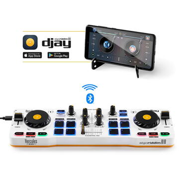 Consola DJ Hercules DJControl Control MIX Bluetooth Pour Smartphone et tablettes ( Andoid e 2 channels Black, White, Yellow