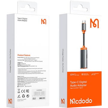 USB-C to Mini jack 3.5m + USB-C adapter Mcdodo CA-0500, PD 60W (black)