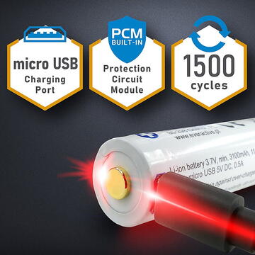 Battery everActive 18650 3.7V Li-ion 3200mAh micro USB with protection BOX