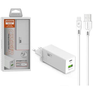 Incarcator de retea WALL CHARGER SOMOSTEL SMS-A80 36W POWER DELIVERY + CABLE TYPE-C/IPHONE WHITE