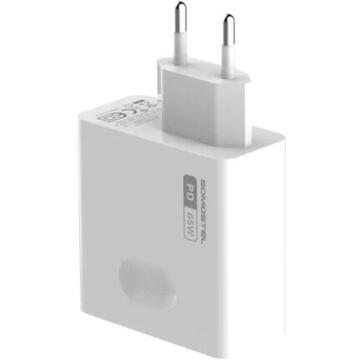 Incarcator de retea UNIVERSAL CHARGER SOMOSTEL SMS Q15 GAN CABLE TYPE-C to TYPE-C POWER DELIVERY 65W WHITE