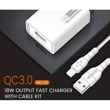 Incarcator de retea WALL CHARGER SOMOSTEL SMS-A18 CABLE TYPE-C 18W QC3.0 FAST CHARGER