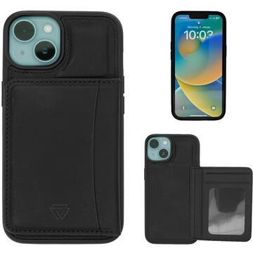 Husa Wachikopa Case with Kickstand Card Holder *Natural Genuine Leather* for iPhone 14 Plus - Black