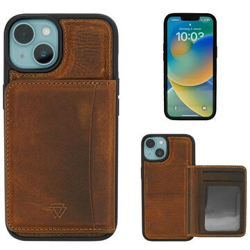 Husa Wachikopa Case with Kickstand Card Holder *Natural Genuine Leather* for iPhone 14 Plus - Brown