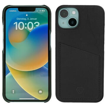 Husa Wachikopa Full Leather Case with Card Holder *Natural Genuine Leather* for iPhone 13 - Black