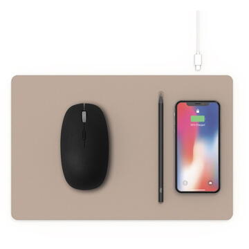 Mouse POUT Hands3 Pro Combo - Set, wireless mouse and mouse pad with fast wireless charging, cream colour