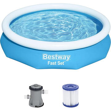 Bestway Fast Set above ground pool set, 305cm x 66cm, swimming pool (blue/white, with filter pump)