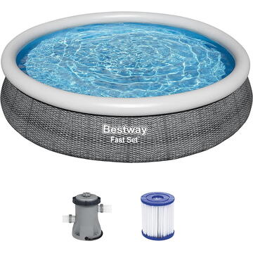 Bestway Fast Set above ground pool set, 366cm x 76cm, swimming pool (slate, with filter pump)