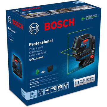 Bosch Nivelă laser verde cu linii și puncte 15 m GCL 2-50 G Profesional + SUPORT RM 10 + STATIV BT 150