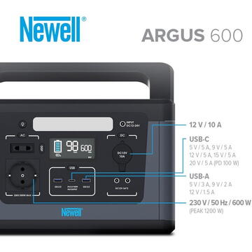 Baterie externa Newell Argus 600 Portable Power Station Negru