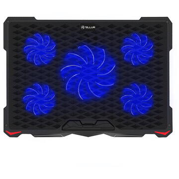 Tellur Cooler pentru laptop de 17", 5 ventilatoare, LED, 2USB, Negru