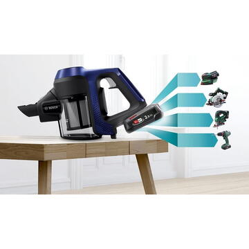 Aspirator Bosch BBS611MAT Vacuum cleaner, Handstick 2in1, Operating time 30 min, Charging time 4 h, Unlimited Blue