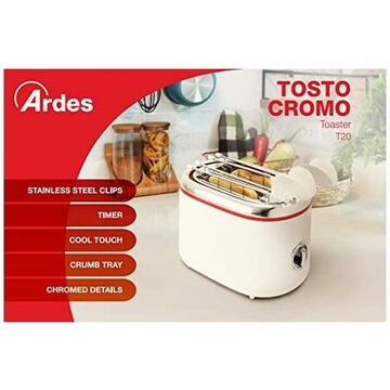 Prajitor de paine Toaster 2 Felii, Cu Clesti Inox, Timer, Ar1T20 Wh Ardes – Ar1T20