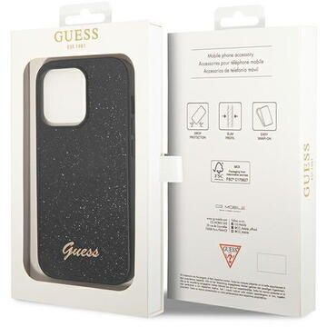 Husa Guess Husa Glitter TPU Flakes Script Metal Logo iPhone 14 Pro Black